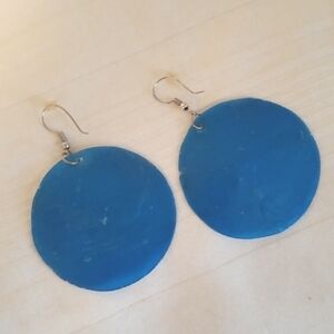 Vintage Blue Shell Round Earrings